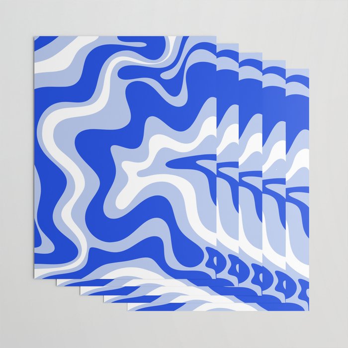 Retro Liquid Swirl Abstract Pattern Royal Blue, Light Blue, and White  Wrapping Paper Gallery Image 3