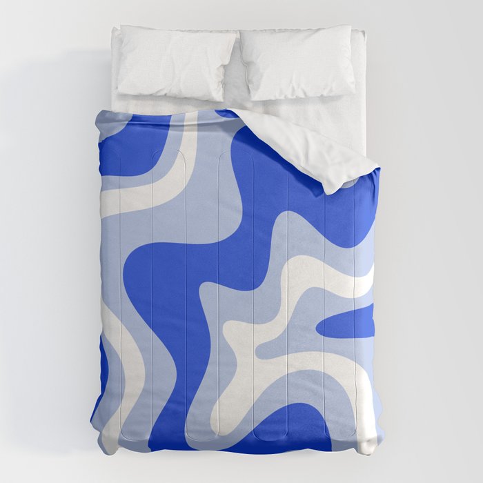 Retro Liquid Swirl Abstract Pattern Royal Blue, Light Blue, and White  Comforter Gallery Image 6