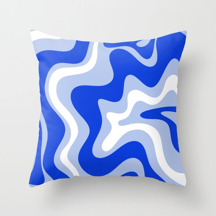 Retro Liquid Swirl Abstract Pattern Royal Blue, Light Blue, and White  Throw Pillow Gallery Image 1