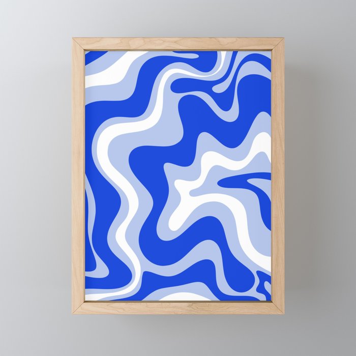 Retro Liquid Swirl Abstract Pattern Royal Blue, Light Blue, and White  Mini Art Print Gallery Image 1