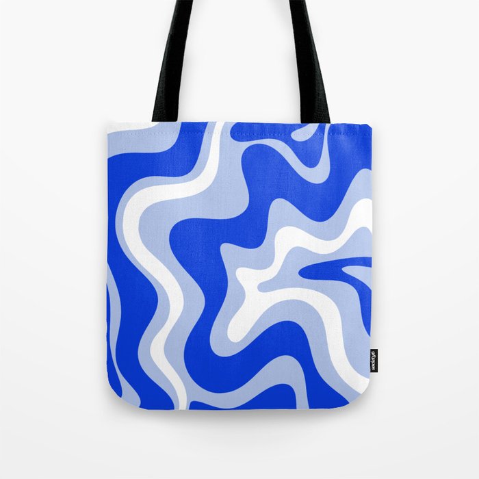 Retro Liquid Swirl Abstract Pattern Royal Blue, Light Blue, and White  Tote Bag Gallery Image 1