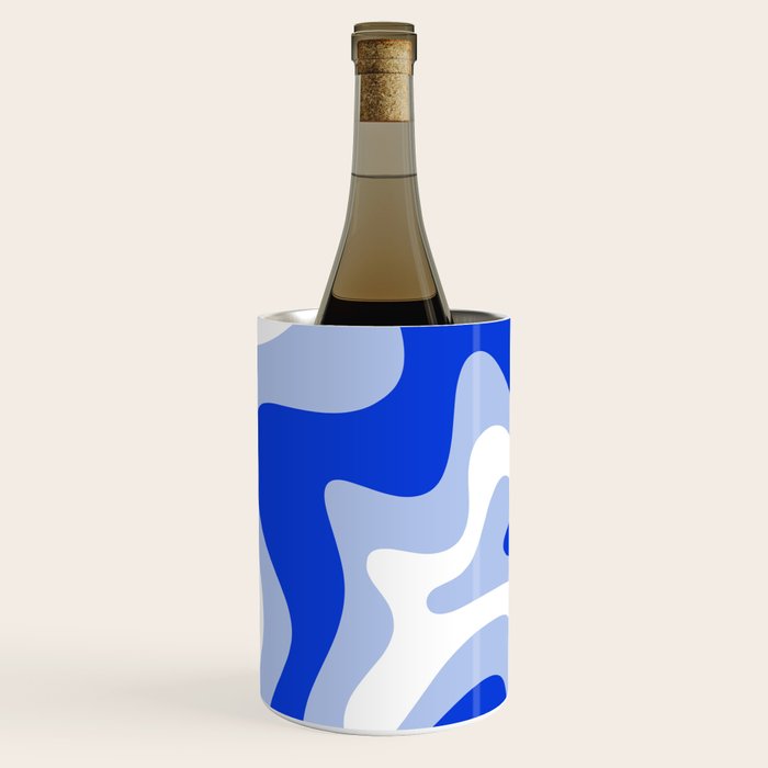 Retro Liquid Swirl Abstract Pattern Royal Blue, Light Blue, and White  Wine Chiller Gallery Image 1