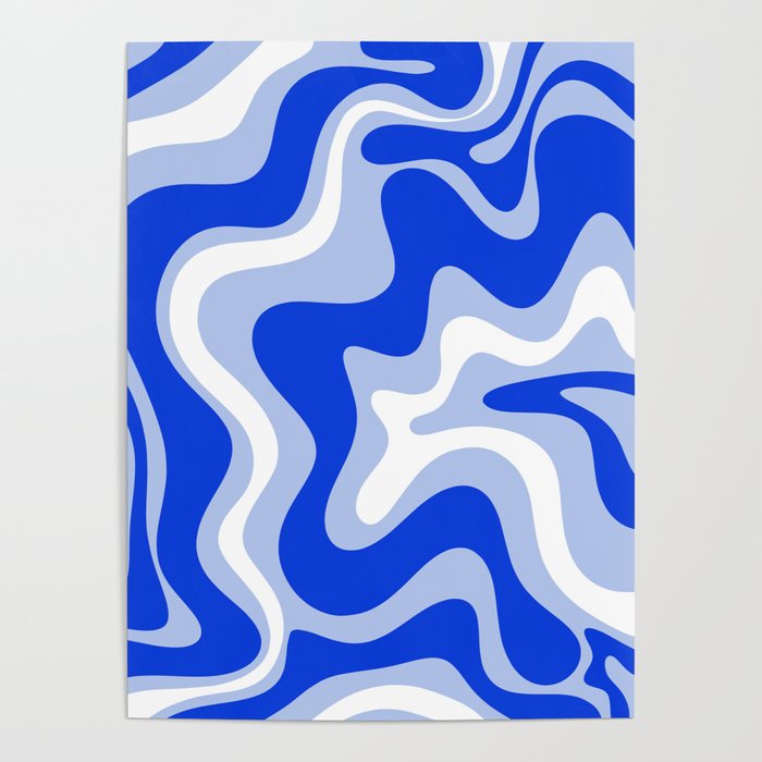 Retro Liquid Swirl Abstract Pattern Royal Blue, Light Blue, and White  Poster Gallery Image 1