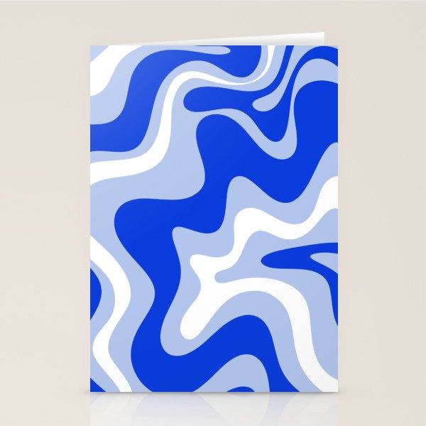 Retro Liquid Swirl Abstract Pattern Royal Blue, Light Blue, and White  Stationery Card Gallery Image 2