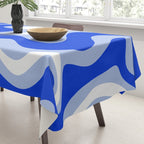 Retro Liquid Swirl Abstract Pattern Royal Blue, Light Blue, and White  Tablecloth Gallery Image 3