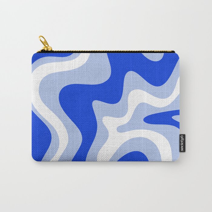 Retro Liquid Swirl Abstract Pattern Royal Blue, Light Blue, and White  Carry All Pouch Gallery Image 1