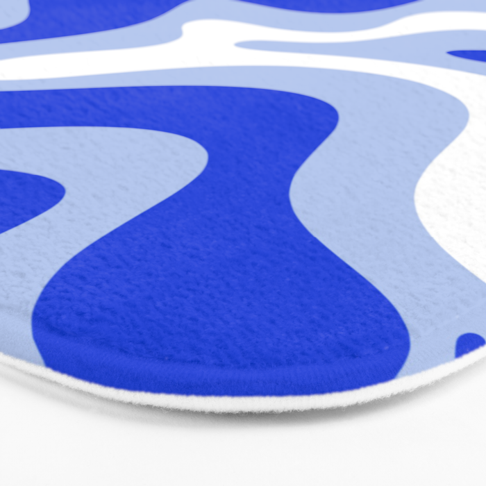 Retro Liquid Swirl Abstract Pattern Royal Blue, Light Blue, and White  Bath Mat Gallery Image 3
