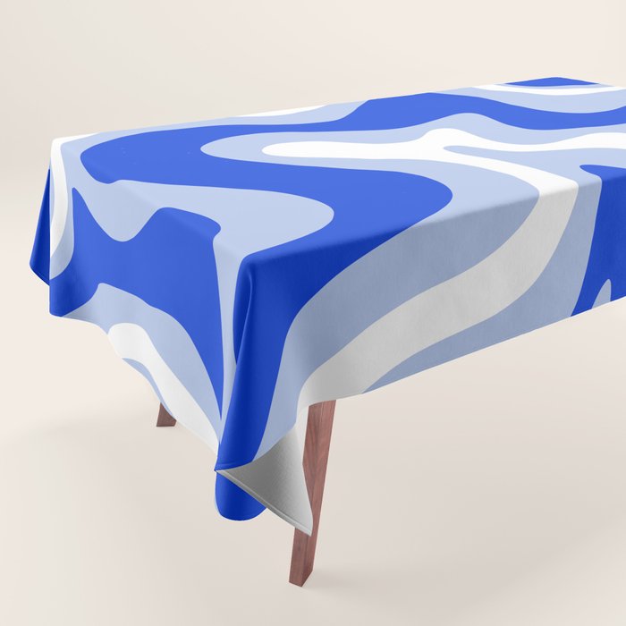 Retro Liquid Swirl Abstract Pattern Royal Blue, Light Blue, and White  Tablecloth Gallery Image 1