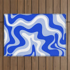 Retro Liquid Swirl Abstract Pattern Royal Blue, Light Blue, and White  Outdoor Rug Gallery Image 1