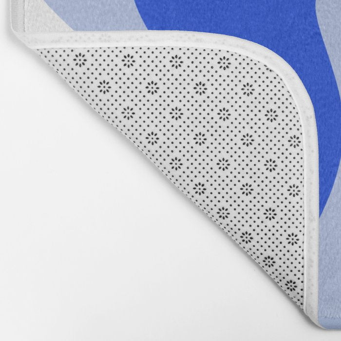 Retro Liquid Swirl Abstract Pattern Royal Blue, Light Blue, and White  Bath Mat Gallery Image 2