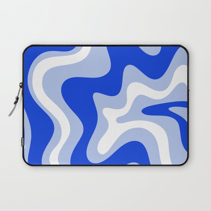 Retro Liquid Swirl Abstract Pattern Royal Blue, Light Blue, and White  Laptop Sleeve Gallery Image 1
