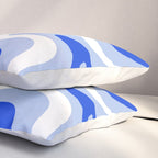 Retro Liquid Swirl Abstract Pattern Royal Blue, Light Blue, and White  Pillow Sham Gallery Image 3
