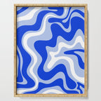 Retro Liquid Swirl Abstract Pattern Royal Blue, Light Blue, and White  Serving Tray Gallery Image 1