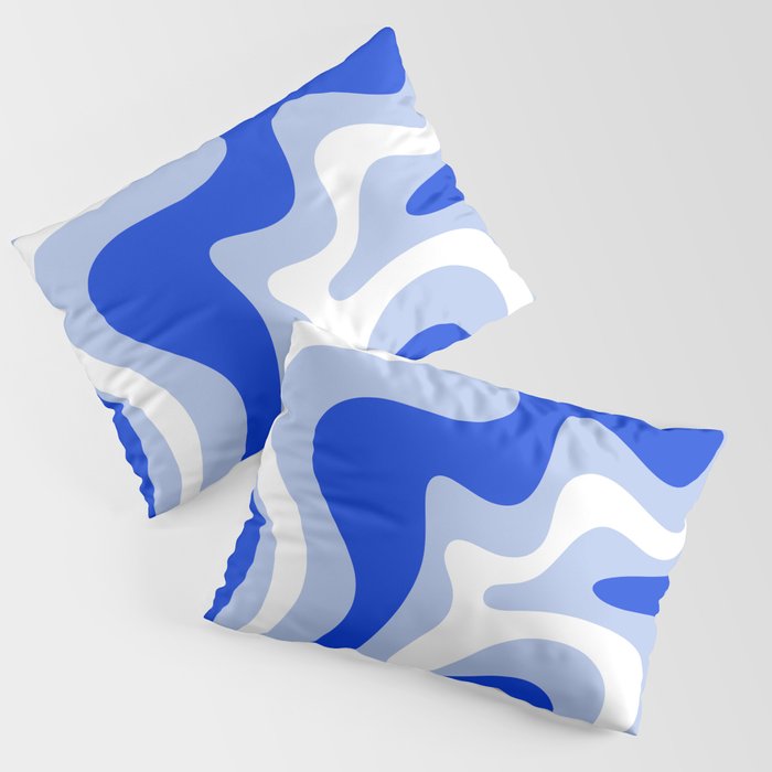 Retro Liquid Swirl Abstract Pattern Royal Blue, Light Blue, and White  Pillow Sham Gallery Image 3