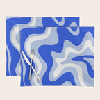 Retro Liquid Swirl Abstract Pattern Royal Blue, Light Blue, and White  Placemat Gallery Image 1