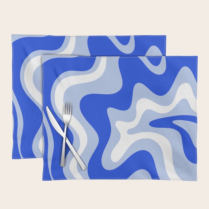 Retro Liquid Swirl Abstract Pattern Royal Blue, Light Blue, and White  Placemat Gallery Image 1