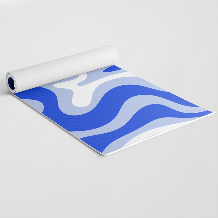 Retro Liquid Swirl Abstract Pattern Royal Blue, Light Blue, and White  Yoga Mat Gallery Image 2