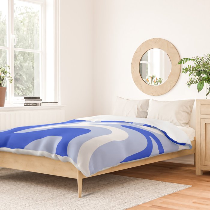 Retro Liquid Swirl Abstract Pattern Royal Blue, Light Blue, and White  Duvet Cover Gallery Image 2