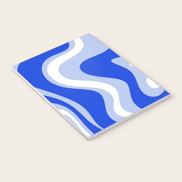 Retro Liquid Swirl Abstract Pattern Royal Blue, Light Blue, and White  Notebook Gallery Image 3