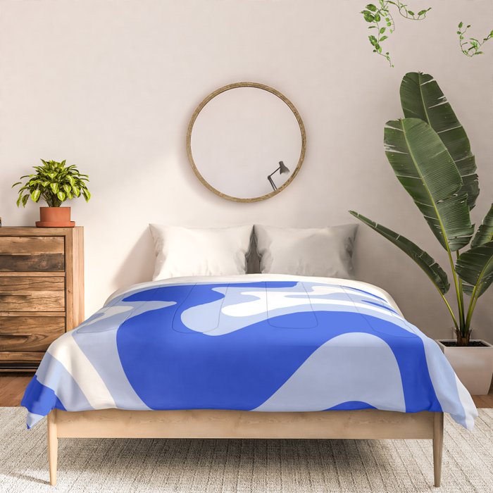 Retro Liquid Swirl Abstract Pattern Royal Blue, Light Blue, and White  Comforter Gallery Image 3