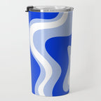 Retro Liquid Swirl Abstract Pattern Royal Blue, Light Blue, and White  Travel Mug Gallery Image 3