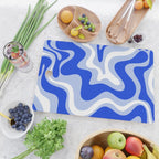 Retro Liquid Swirl Abstract Pattern Royal Blue, Light Blue, and White  Cutting Board Gallery Image 2
