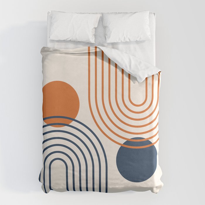 Mid Century Modern Geometric 199 in Navy Blue Orange Duvet Cover Gallery Image 6