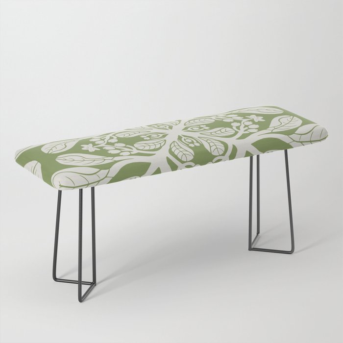Naupaka Hawaiian quilt pattern in sage and beige Bench Gallery Image 1