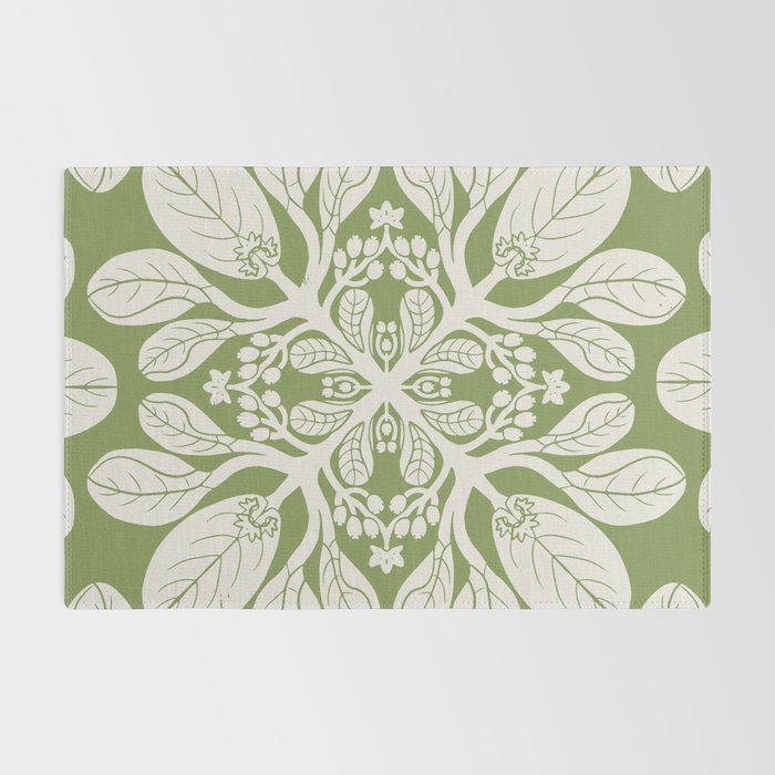 Naupaka Hawaiian quilt pattern in sage and beige Rug Gallery Image 2