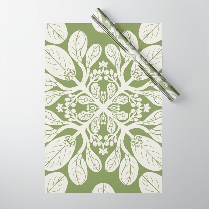 Naupaka Hawaiian quilt pattern in sage and beige Wrapping Paper Gallery Image 1