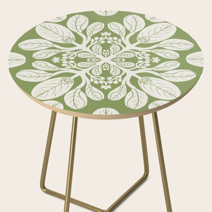 Naupaka Hawaiian quilt pattern in sage and beige Side Table Gallery Image 2