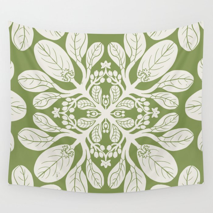 Naupaka Hawaiian quilt pattern in sage and beige Wall Tapestry Gallery Image 4