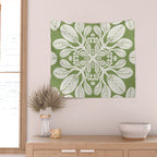 Naupaka Hawaiian quilt pattern in sage and beige Wall Tapestry Gallery Image 2