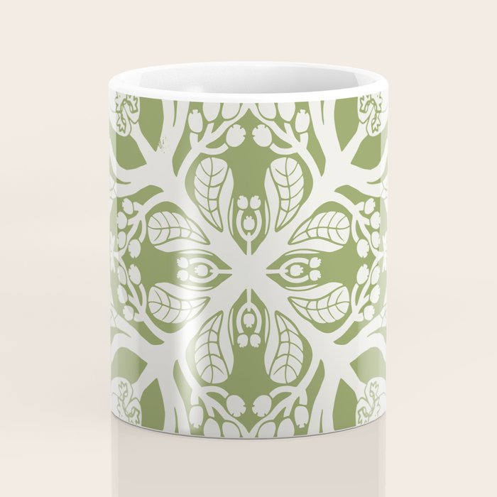 Naupaka Hawaiian quilt pattern in sage and beige Coffee Mug Gallery Image 4