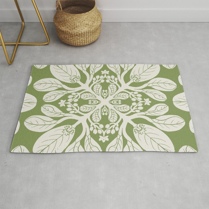 Naupaka Hawaiian quilt pattern in sage and beige Rug Gallery Image 1
