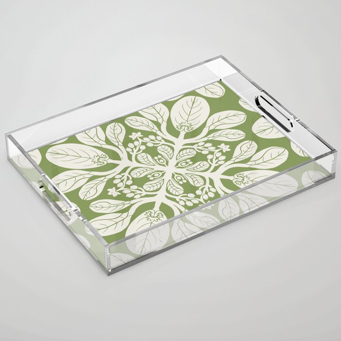 Naupaka Hawaiian quilt pattern in sage and beige Acrylic Tray Gallery Image 1