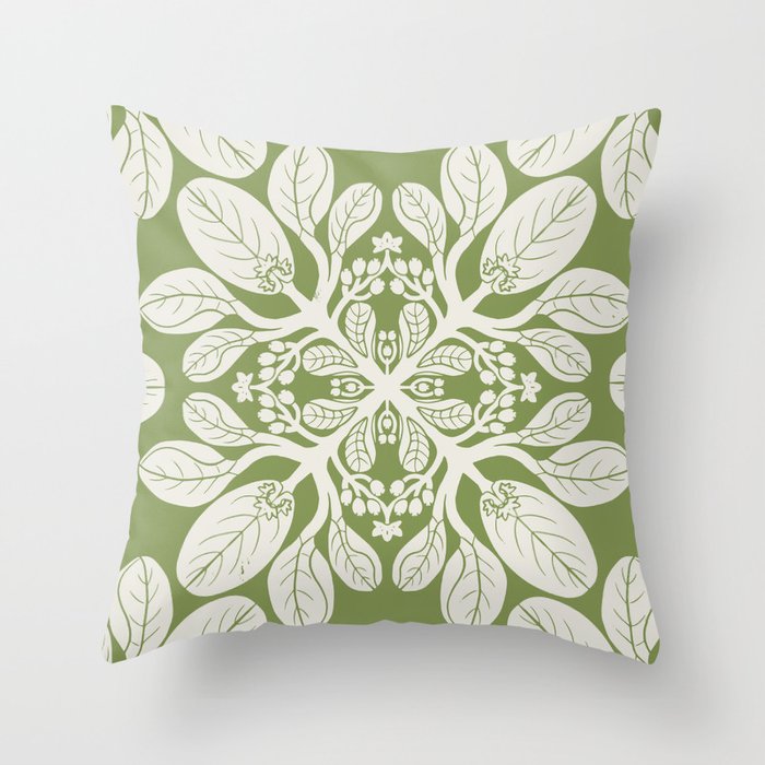 Naupaka Hawaiian quilt pattern in sage and beige Throw Pillow Gallery Image 1