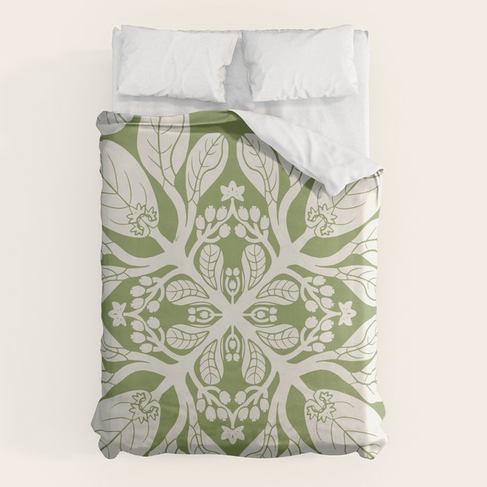 Naupaka Hawaiian quilt pattern in sage and beige Duvet Cover