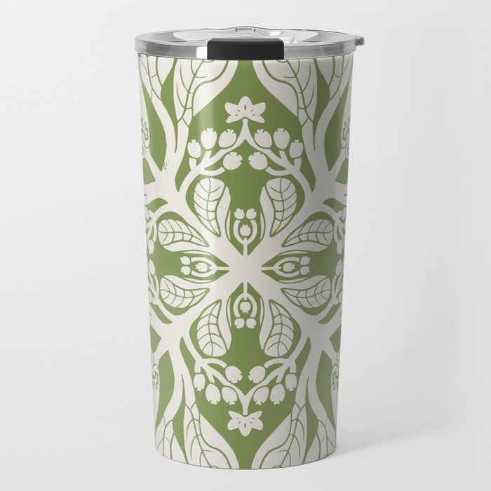 Naupaka Hawaiian quilt pattern in sage and beige Travel Mug Gallery Image 1