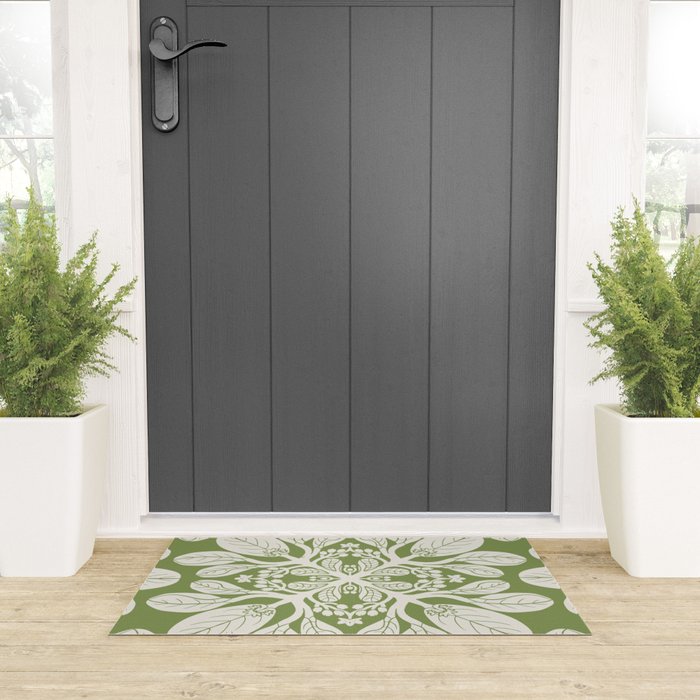 Naupaka Hawaiian quilt pattern in sage and beige Welcome Mat Gallery Image 3
