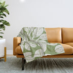 Naupaka Hawaiian quilt pattern in sage and beige Throw Blanket Gallery Image 1