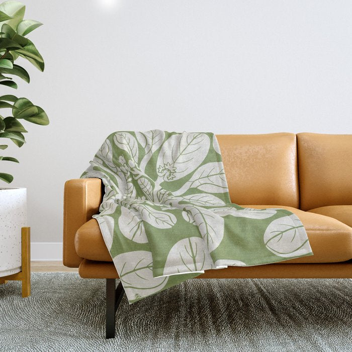 Naupaka Hawaiian quilt pattern in sage and beige Throw Blanket Gallery Image 1
