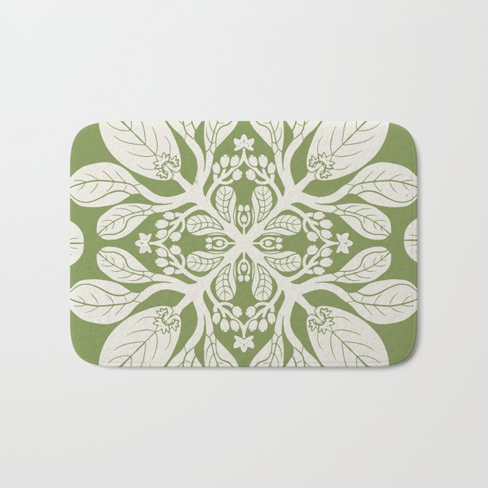 Naupaka Hawaiian quilt pattern in sage and beige Bath Mat Gallery Image 1