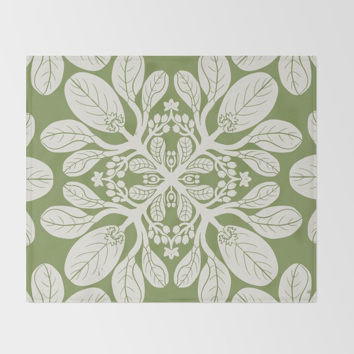 Naupaka Hawaiian quilt pattern in sage and beige Throw Blanket Gallery Image 2