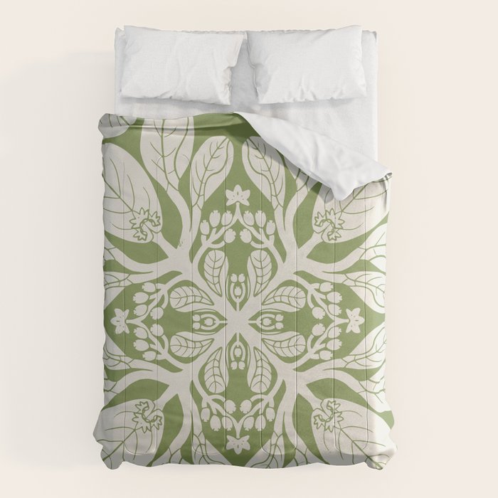 Naupaka Hawaiian quilt pattern in sage and beige Comforter Gallery Image 1