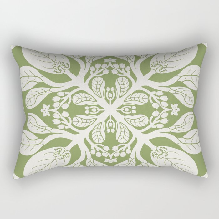 Naupaka Hawaiian quilt pattern in sage and beige Rectangular Pillow Gallery Image 1