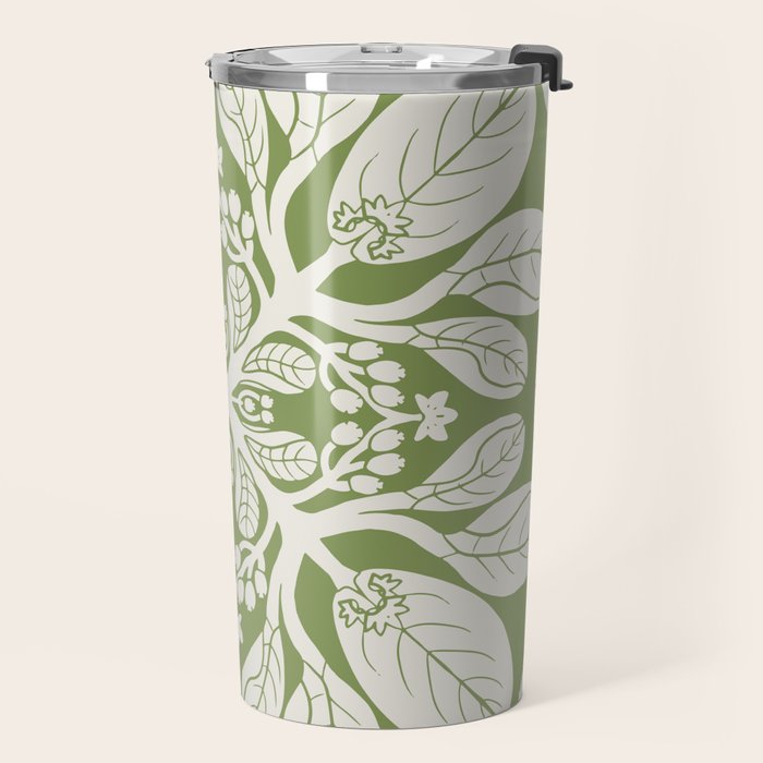 Naupaka Hawaiian quilt pattern in sage and beige Travel Mug Gallery Image 2