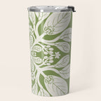 Naupaka Hawaiian quilt pattern in sage and beige Travel Mug Gallery Image 2