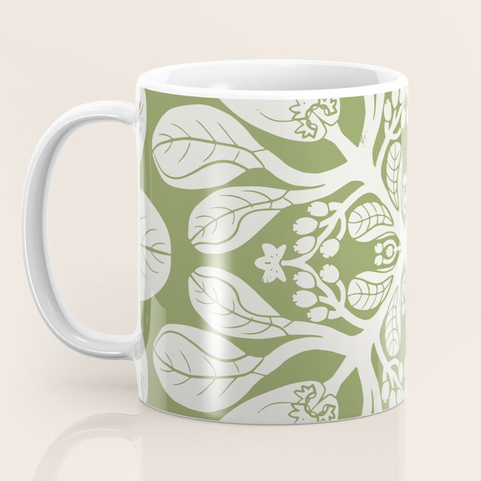 Naupaka Hawaiian quilt pattern in sage and beige Coffee Mug Gallery Image 3