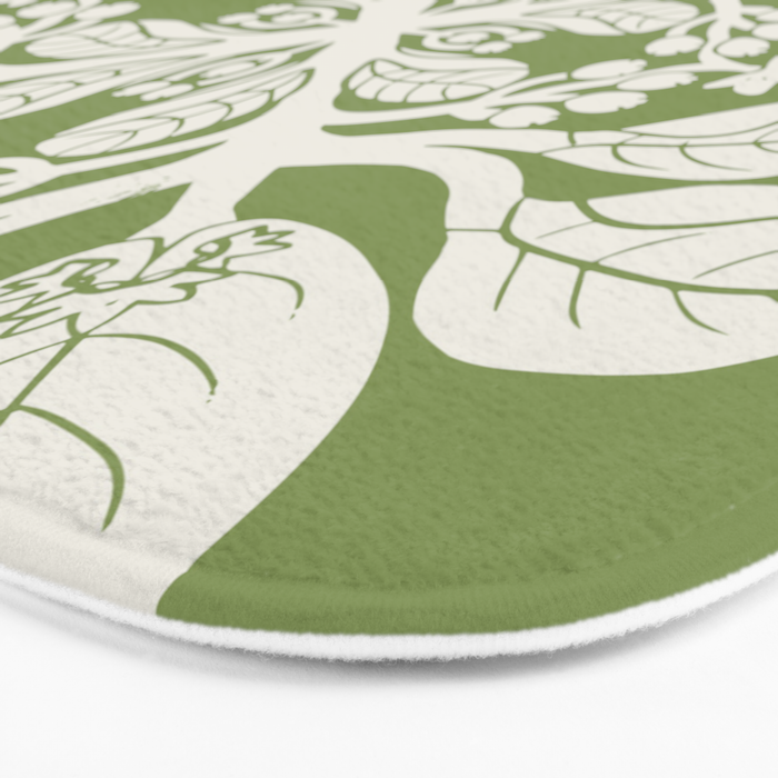 Naupaka Hawaiian quilt pattern in sage and beige Bath Mat Gallery Image 3